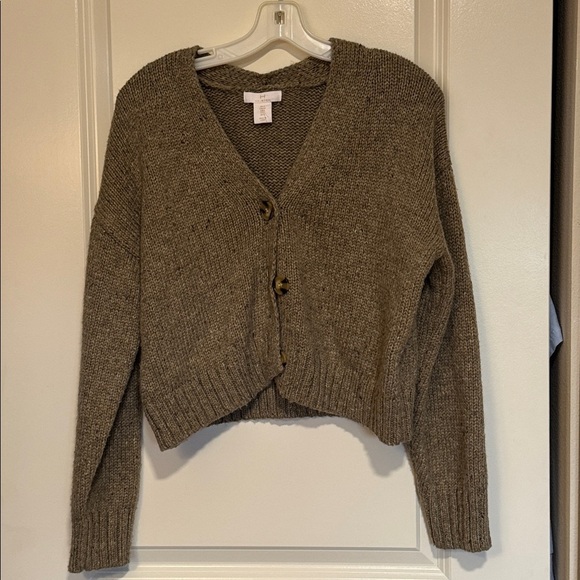Halston Heritage Beige & Black Heathered Knit Button Front V-Neck Cardigan Small - Picture 1 of 10